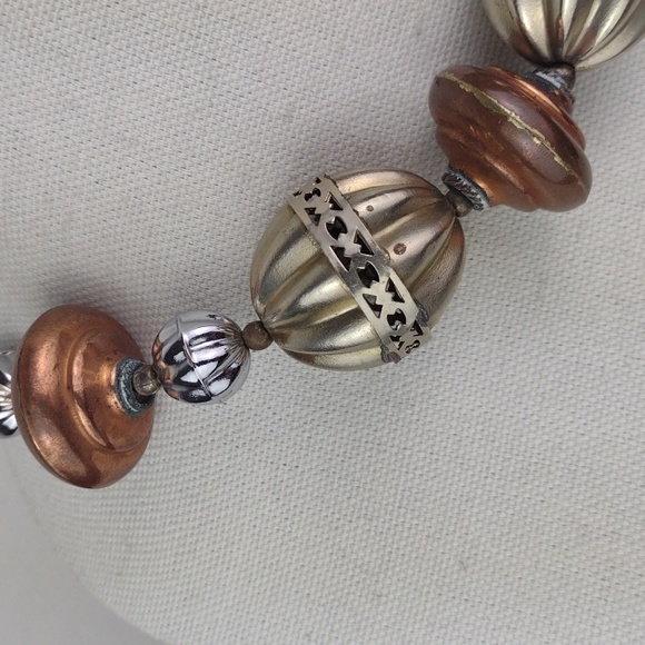 Edgy Victorian Very Vintage Style  Crafted Silver & Copper Tone Bauble Necklace - Picture 4 of 9